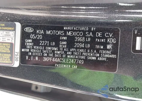 2020 Kia Forte Gt z USA, uszkodzony, nr VIN 3KPF44AC5LE247749